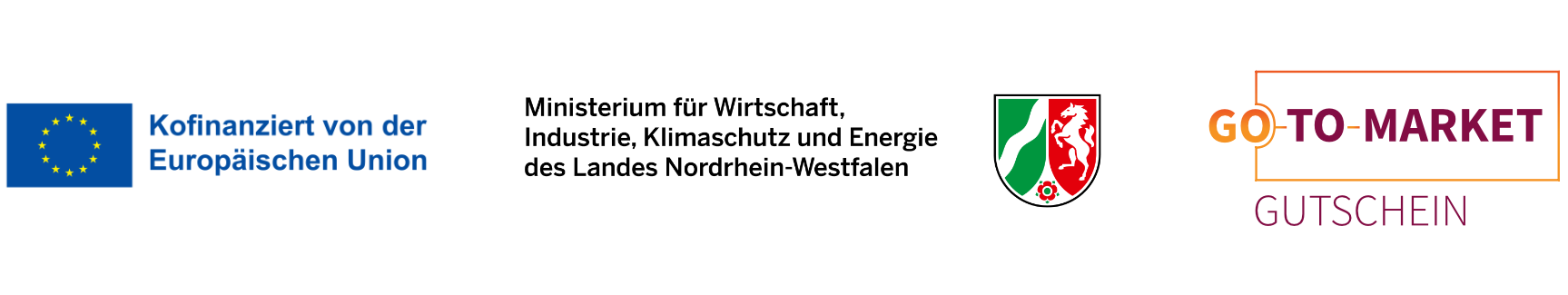 Logos: Europäische Union, Land Nordrhein-Westfalen und Go-to-Market Gutschein NRW
